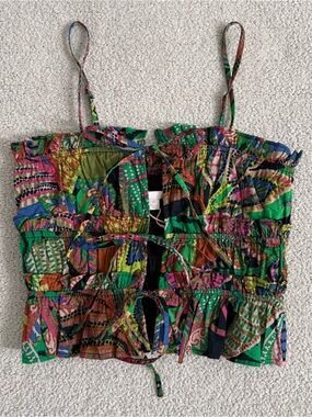 Multi-colored paisley print crop top with tie front detail